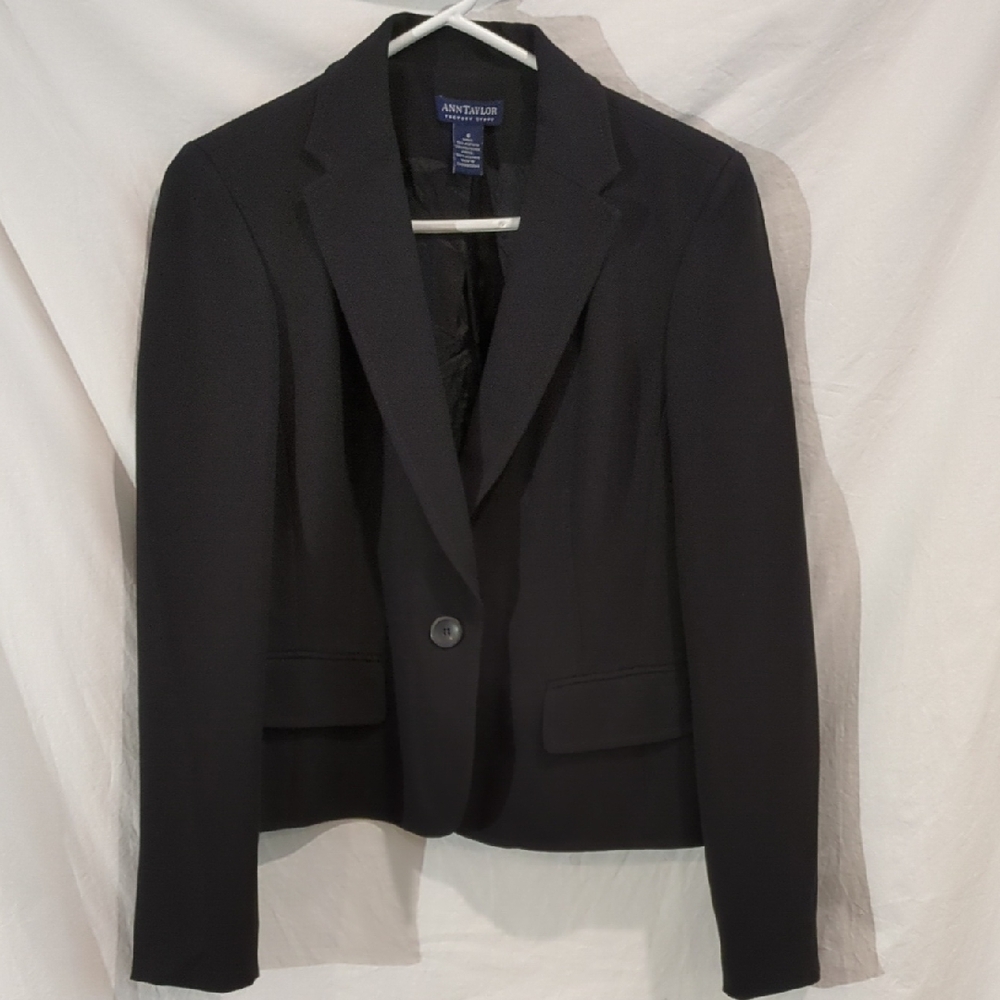 Ann Taylor Factory | Blazer Jacket Black Single Button Feminine Cut | 6